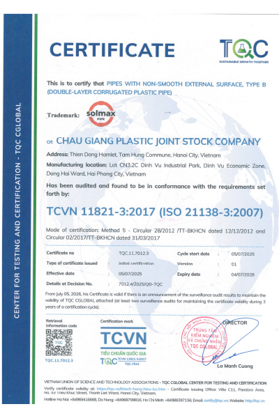 TCVN 11821-3:2017 - ống Nhựa Solmax - Công Ty Cổ Phần Châu Giang Plastic