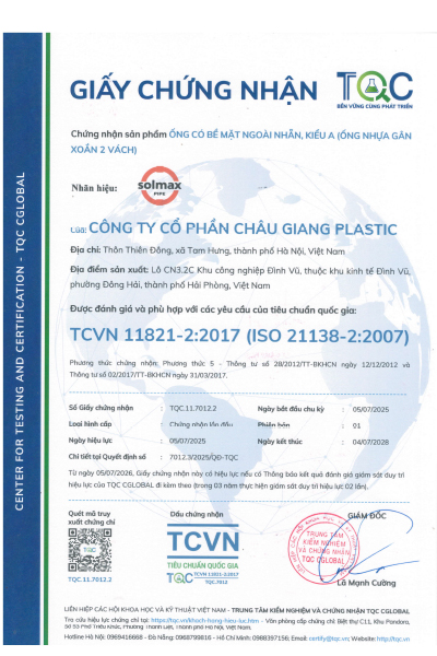 TCVN 11821-2:2017 - ống Nhựa Solmax - Công Ty Cổ Phần Châu Giang Plastic