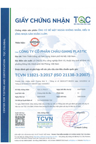 TCVN 11821-3:2017 - ống Nhựa Solmax - Công Ty Cổ Phần Châu Giang Plastic