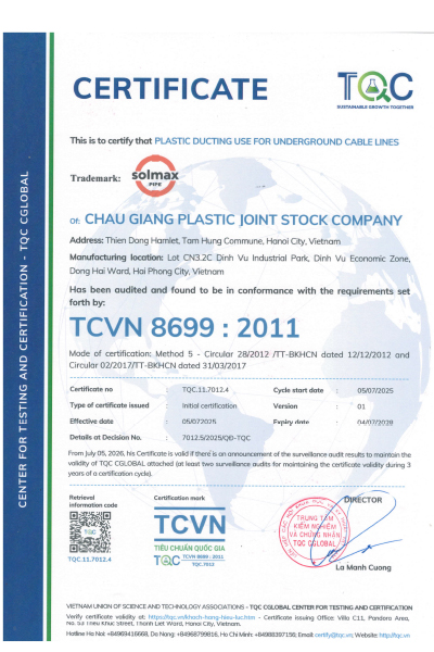 TCVN 8699:2011 - ống Nhựa Solmax - Công Ty Cổ Phần Châu Giang Plastic