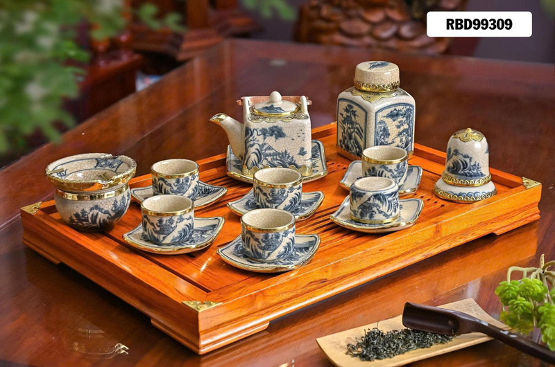 Bộ ấm chén men dạn bọc đồng