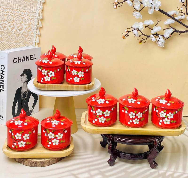 Hũ đựng mứt tết anh đào