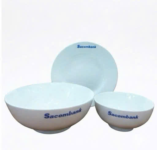 Bộ bát ăn men trắng in logo