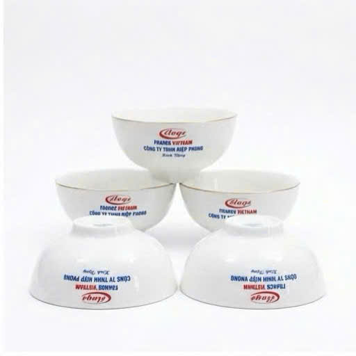 Bộ bát cơm viền vàng in logo