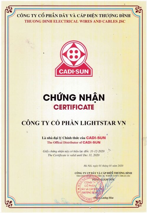 Chứng nhận đại lý chính thức của Cadisun