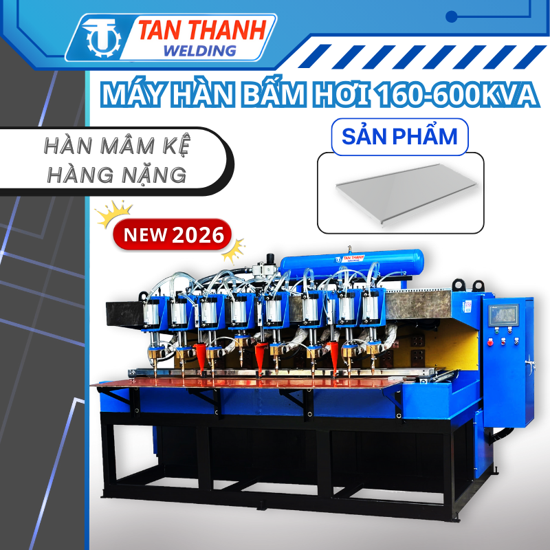 Máy hàn bấm hơi mâm kệ siêu thị