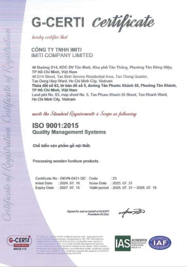 Chứng chỉ  ISO 9001:2015