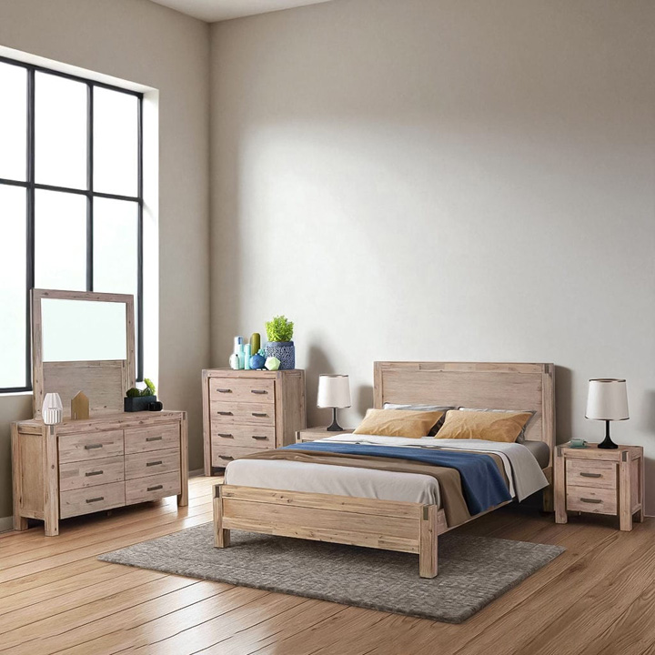 Bộ nội thất phòng ngủ gỗ keo nguyên khối