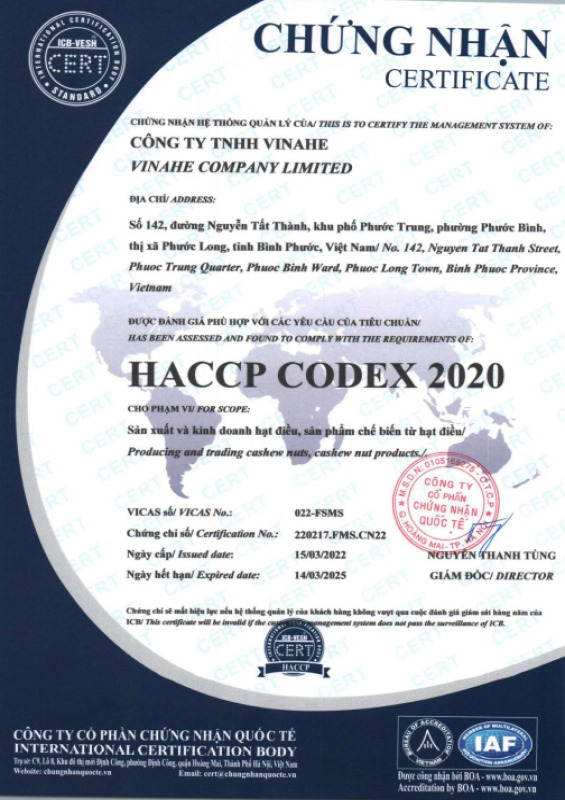 Chứng nhận HACCP Codex 2020