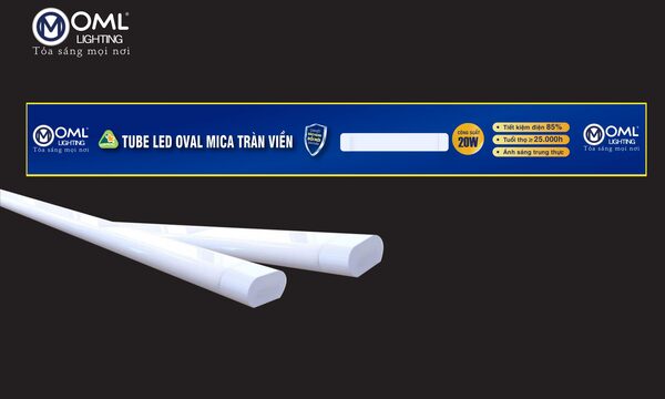 Tube LED oval mica tràn viền 20w