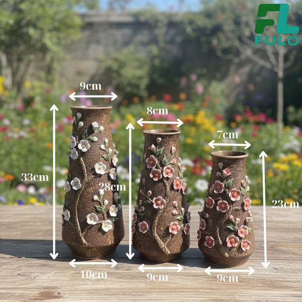 Bộ 3 bình hoa bowling đắp đào