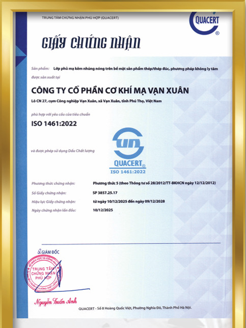 Chứng nhận ISO 1461:2022