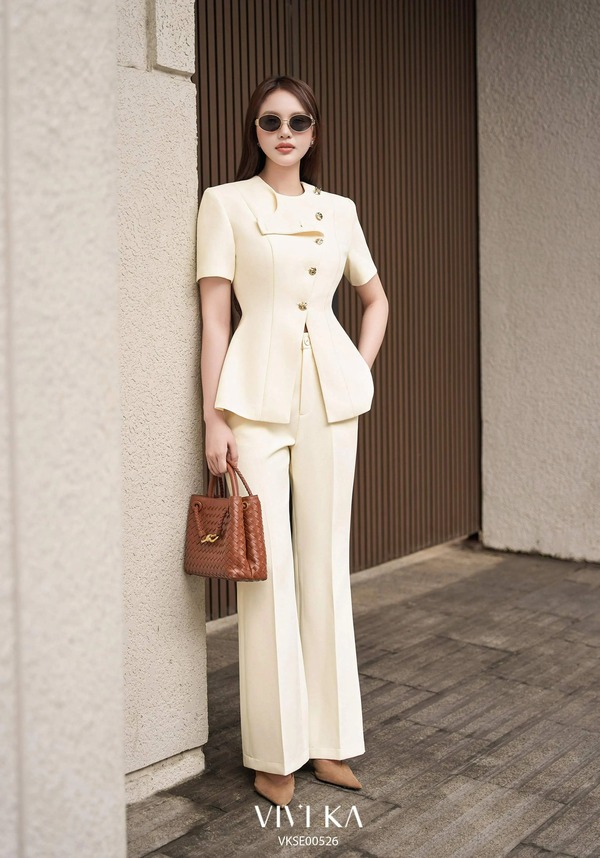 Set Pansy áo phối nút chéo