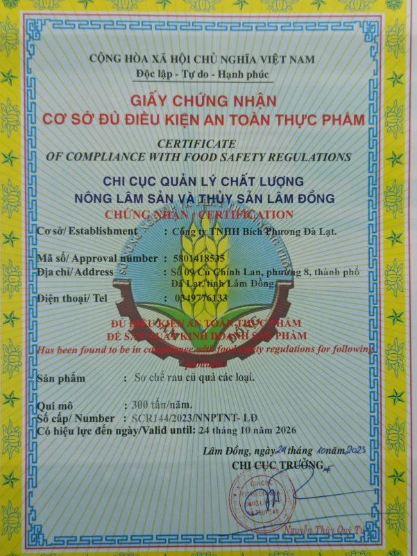 Giấy chứng nhận cơ sở đủ điều kiện ATTP