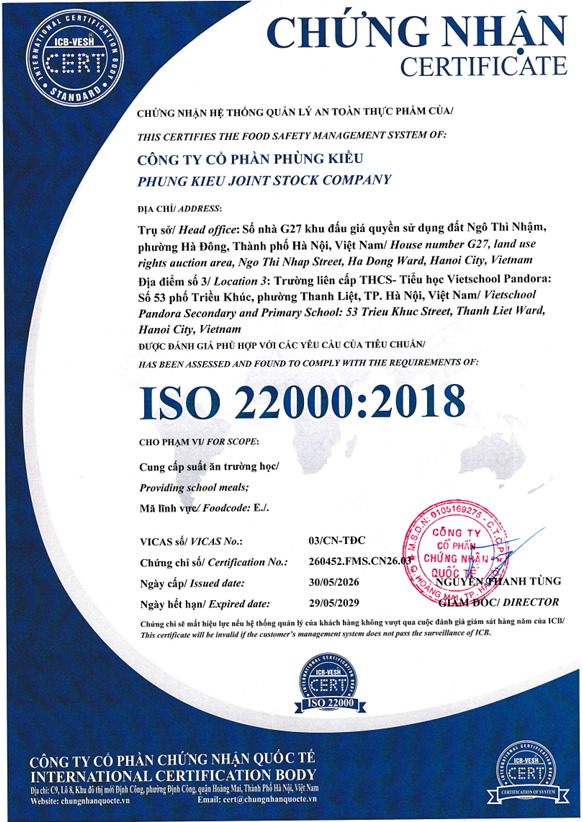 Chứng nhận ISO liên cấp Vietschool