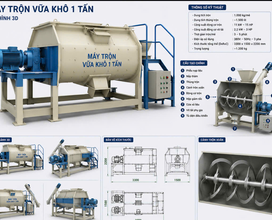 Máy trộn vữa khô 1 tấn
