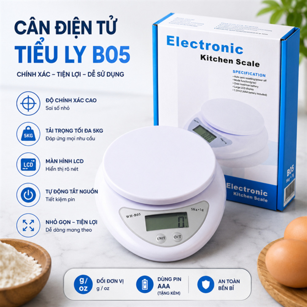 Cân điện tử tiểu ly B05 5kg (T60)