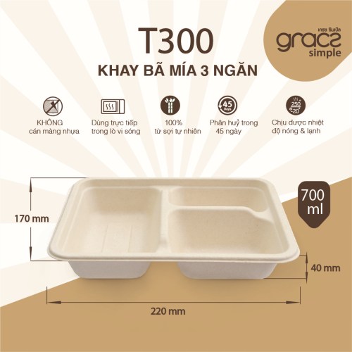 Khay bã mía 3 ngăn T300