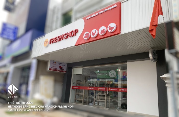 Thiết kế thi công bảng hiệu chuỗi cửa hàng CP Frshshop