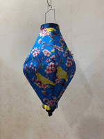 Đèn lồng vải lụa gấm xanh dương quả trám