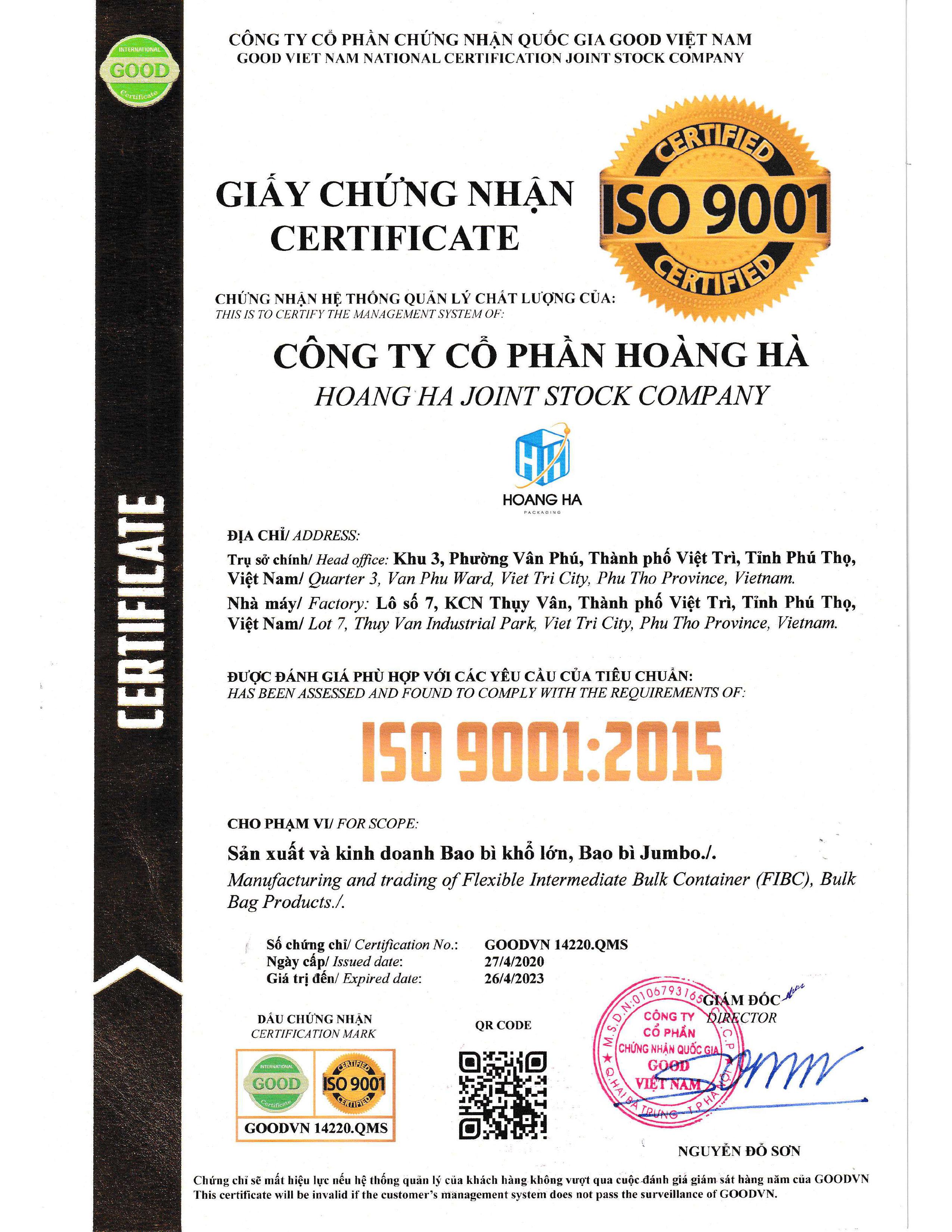 Chứng nhận ISO 9001:2015