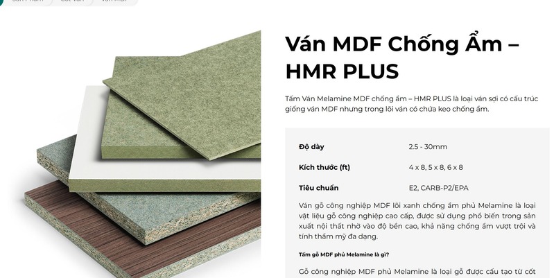 Ván MDF chống ẩm HMR Plus