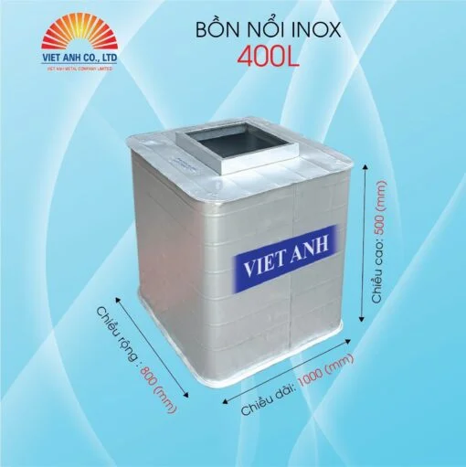 Bể vuông inox đặt nổi 400L