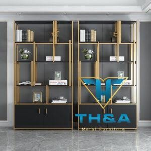Kệ inox mạ vàng phối gỗ 1 ngăn tủ IK1054