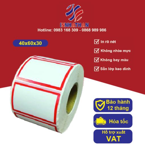 Tem Decal nhiệt 40x60mmx30m (màu đỏ)