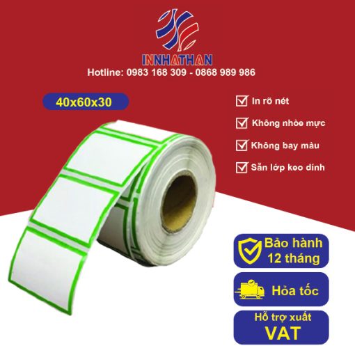 Tem Decal nhiệt 40x60mmx30m (màu xanh lá cây)
