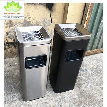 Thùng rác inox gạt tàn 250x250x690mm