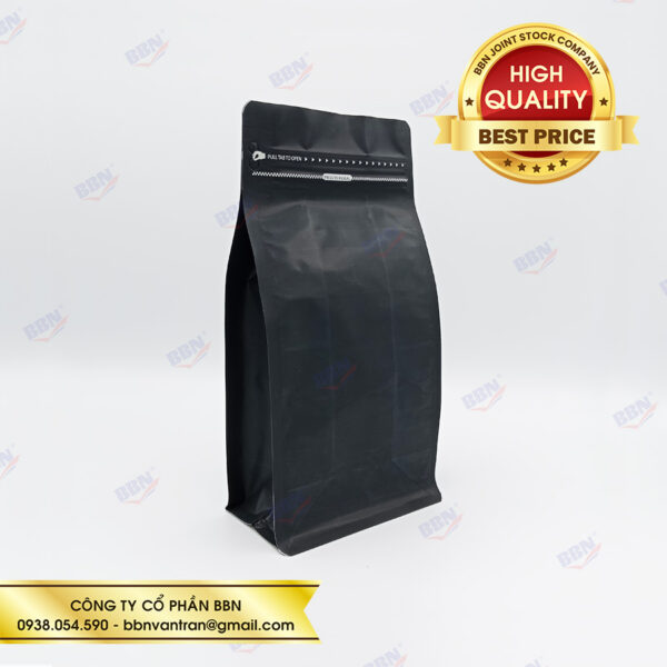 Túi đáy bằng pocket zipper đen mờ 500g