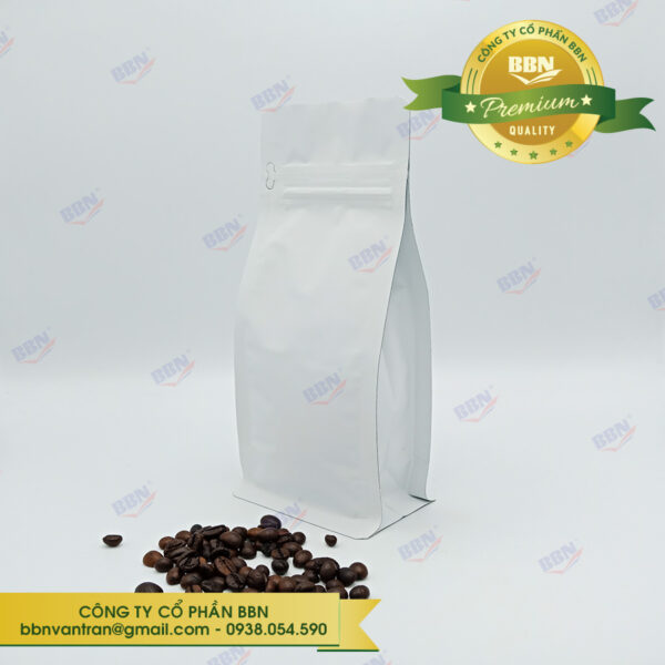 Túi đáy bằng pocket zipper trắng mờ 250g