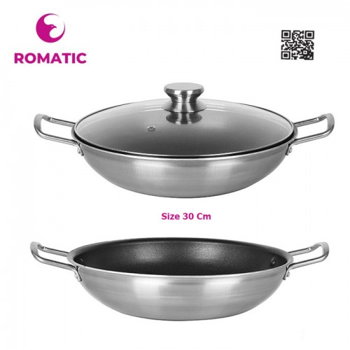 Chảo 30 2 quai chống dính nhôm 2 lớp inox Romatic