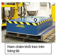 Nam châm khối treo trên băng tải