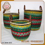 Giỏ cói phối quai da