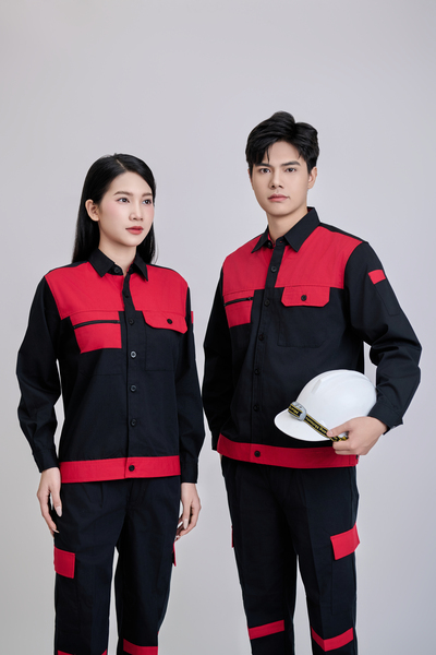 Bộ đồ bảo hộ lao động tay dài màu đỏ - đen