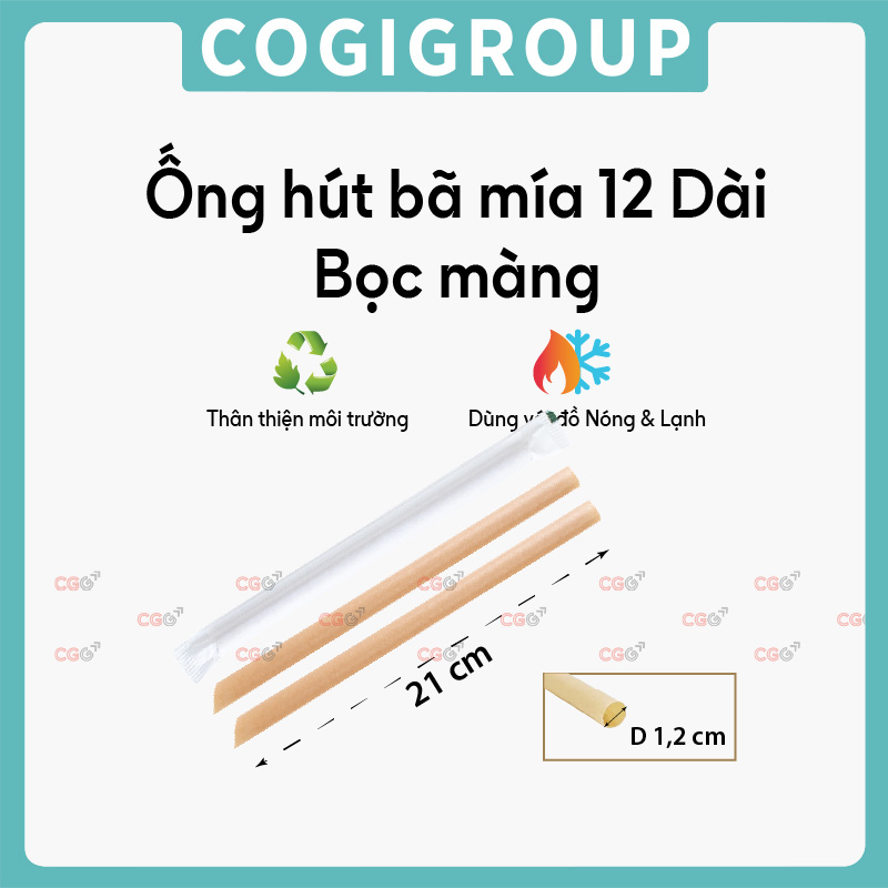 Ống hút bã mía 12 dài bọc màng