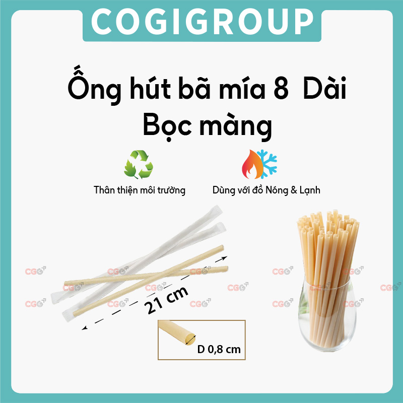 Ống hút bã mía 8 dài bọc màng
