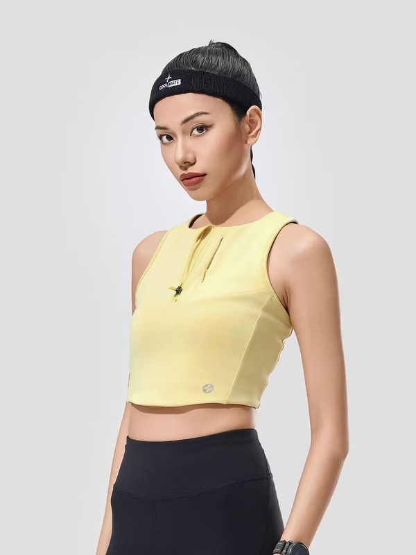 Áo Crop top Tank nữ chạy bộ khóa zip