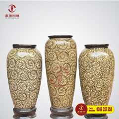 Bộ Ba Lu Nước Phong Thuỷ Hoa Dây Cuộn Tròn Màu Vàng