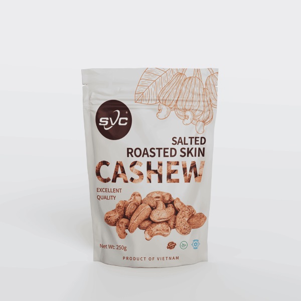 Hạt điều rang muối còn vỏ lụa đóng túi zip 500g