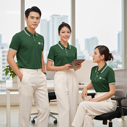 Áo thun đồng phục công ty màu xanh