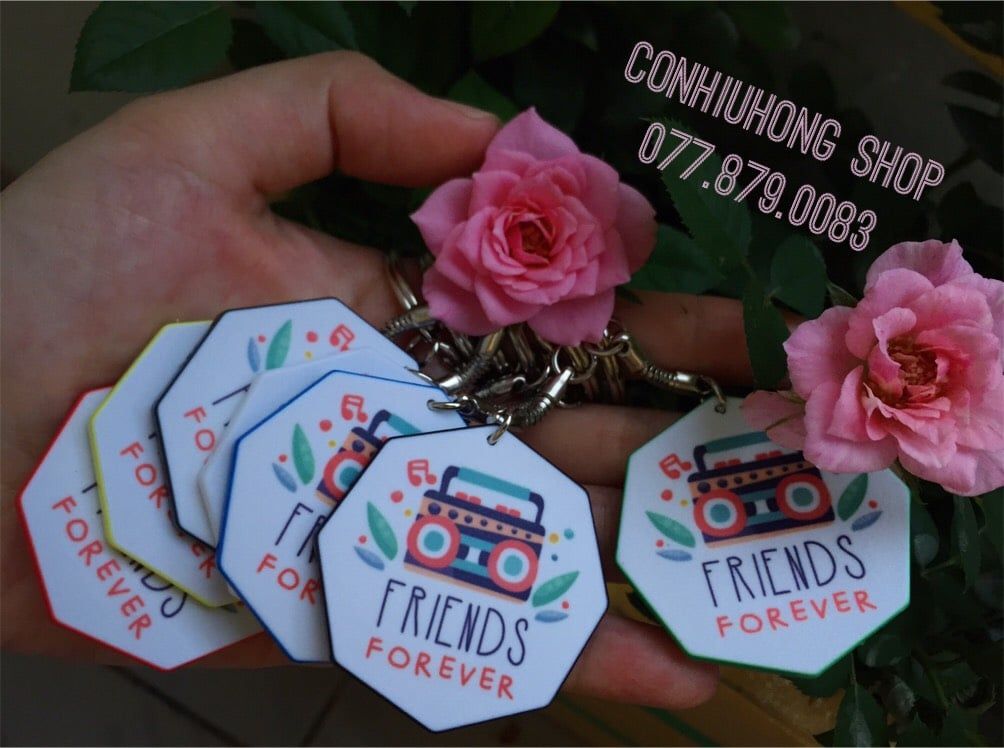 Móc khóa bát giác nhựa in 2 mặt