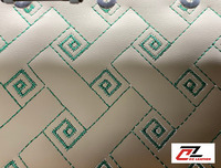 Vải ốp trần 5D màu kem chỉ xanh