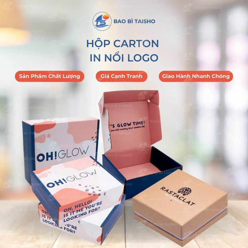 Hộp carton in nổi Logo