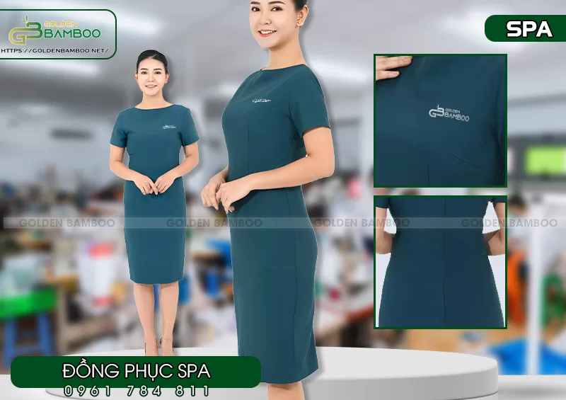 Đồng phục Spa - Cổ vịt sắc xanh