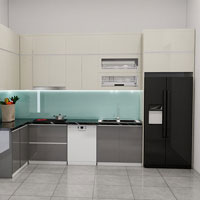 Tủ bếp Inox cạnh acrylic chữ IAL