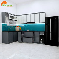 Tủ bếp Inox cạnh kính IKL