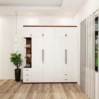 Tủ quần áo 5 buồng  màu óc chó cạnh trắng
